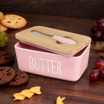 Luxury Large Ceramic Butter Dish with Lid & Butter Knife – Airtight Countertop Butter Keeper, Easy-Clean Design, Elegant Kitchen Accessory & Perfect Housewarming Gift for Butter Lovers