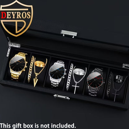 12-Piece Men's Watch & Hip-Hop Jewelry Gift Set – 3 Quartz Analog Watches + 9pc Bracelet, Necklace & Ring Set, Perfect Christmas & Birthday Gift for Men
