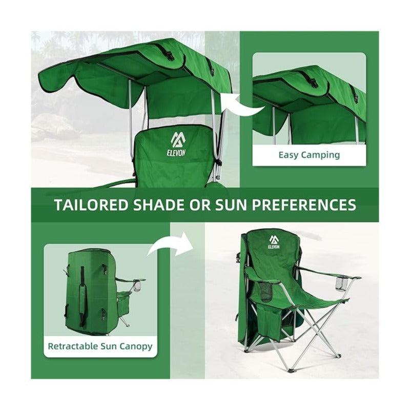 Folding Camping Chair with Tilting Canopy Sunshade – 225LBS Capacity, 22.8" Wide Seat, Mesh Cup Holder & Carry Bag, Portable Beach Lawn Chair for Camping, Hiking & Outdoor Events – 9 Color Options