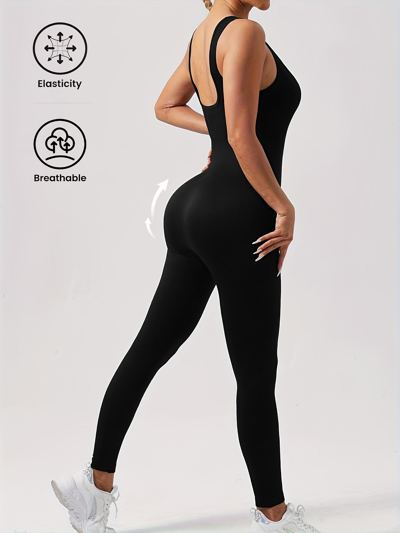 Women's Sleeveless Square Collar Jumpsuit – 90% Nylon Stretch Fabric, Thick & Opaque Active Wear for Yoga, Pilates, Running, Fitness & Everyday Events, Sizes S-XL, Multiple Colors