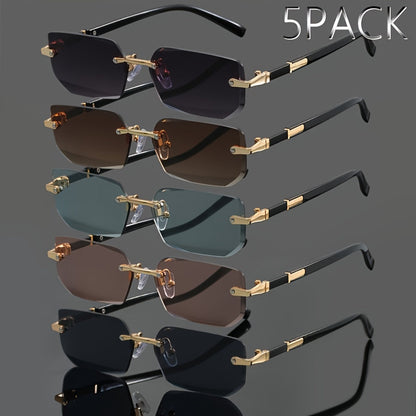 Frameless Metal Fashion Glasses Set 5pcs Unisex Classic Trendy Rimless Eyewear for Men Women - Summer Party Street Style Photography Holiday Gift