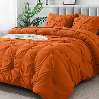Comforter Set 7 Piece Queen King Full - Soft Microfiber Pintuck Pleated Bed in a Bag Complete Bedding Set with Comforter, Fitted Sheet, Flat Sheet & Pillowcases, All Season Home & Dorm Bedding