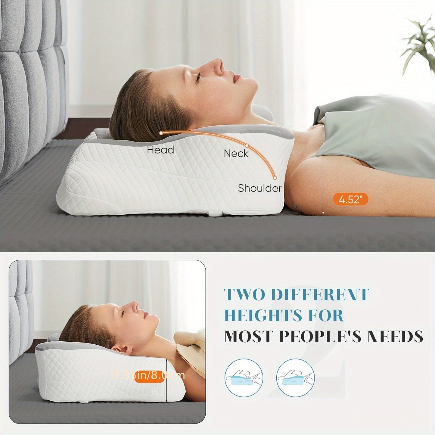 Cervical Neck Pillow Memory Foam Ergonomic Contour Pillow for Neck Pain Relief, Cooling Pillowcase Included, Orthopedic Bed Pillow for Side Back Stomach Sleepers, Shoulder & Spine Support Sleep Pillow