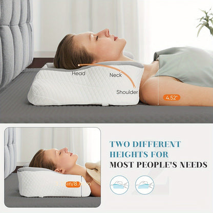 Cervical Neck Pillow Memory Foam Ergonomic Contour Pillow for Neck Pain Relief, Cooling Pillowcase Included, Orthopedic Bed Pillow for Side Back Stomach Sleepers, Shoulder & Spine Support Sleep Pillow