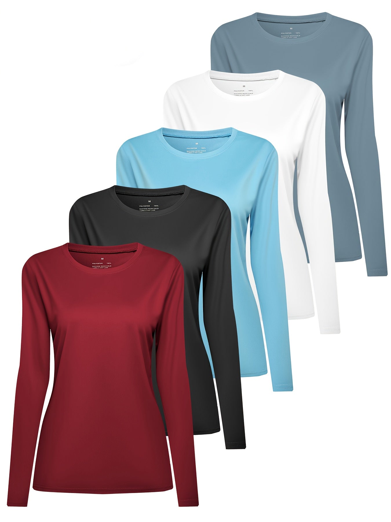 Women's Long Sleeve Workout Tops 5 Pack Breathable Moisture-Wicking Athletic Running Gym Fitness Shirts Activewear S-XXL Mix Colors