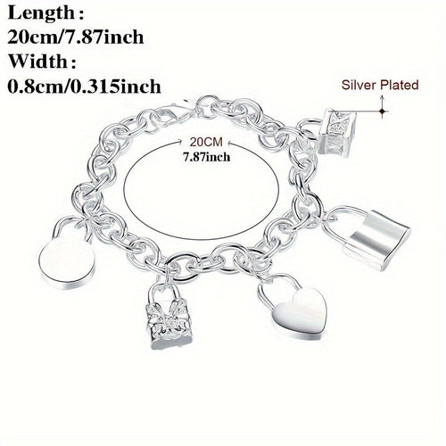 925 Sterling Silver Korean Style Pendant Bracelet for Women – Trendy Chain Link Design, Hypoallergenic, 20cm / 7.87in, Stylish Daily Wear & Festival Gift for Any Occasion