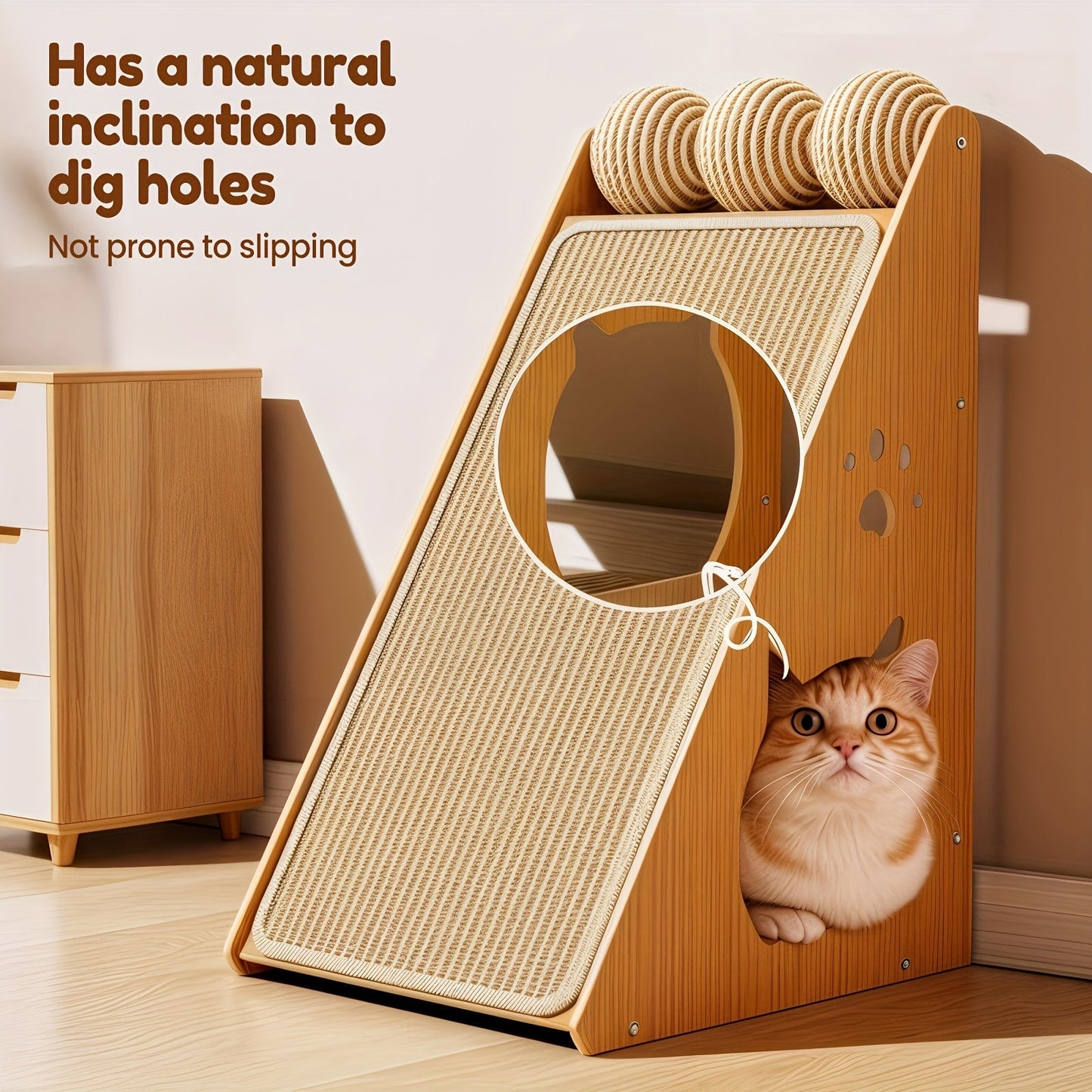 27 Inch Sisal Cat Scratching Board – Multi-Functional Wear-Resistant Cat Paw Pad Furniture Protector with 3 Teaser Balls, Easy Install, Indoor Cat Scratching Pad