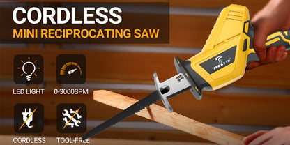 Cordless Reciprocating Saw with LED Light & Safety Lock | Electric Handsaw for Multi-Purpose Cutting, Replaceable Blades, Toolbox Included – 1 or 2 Battery Options, Yellow/Green/Red