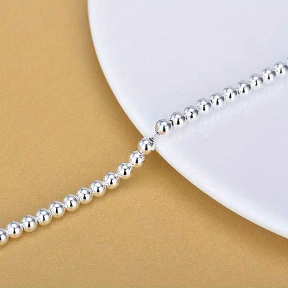 S925 Sterling Silver Beaded Bracelet Set for Women 3pcs – Handcrafted Stackable Round Bead Bracelets, Minimalist Daily Wear & Valentine’s Day Gift, Total Weight 15.68g