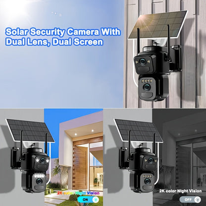 2K Solar Security Camera Outdoor WiFi 10x Zoom 360° Pan Tilt IP66 Waterproof CCTV with Spotlight Alarm Color Night Vision Motion Detection Two-Way Audio