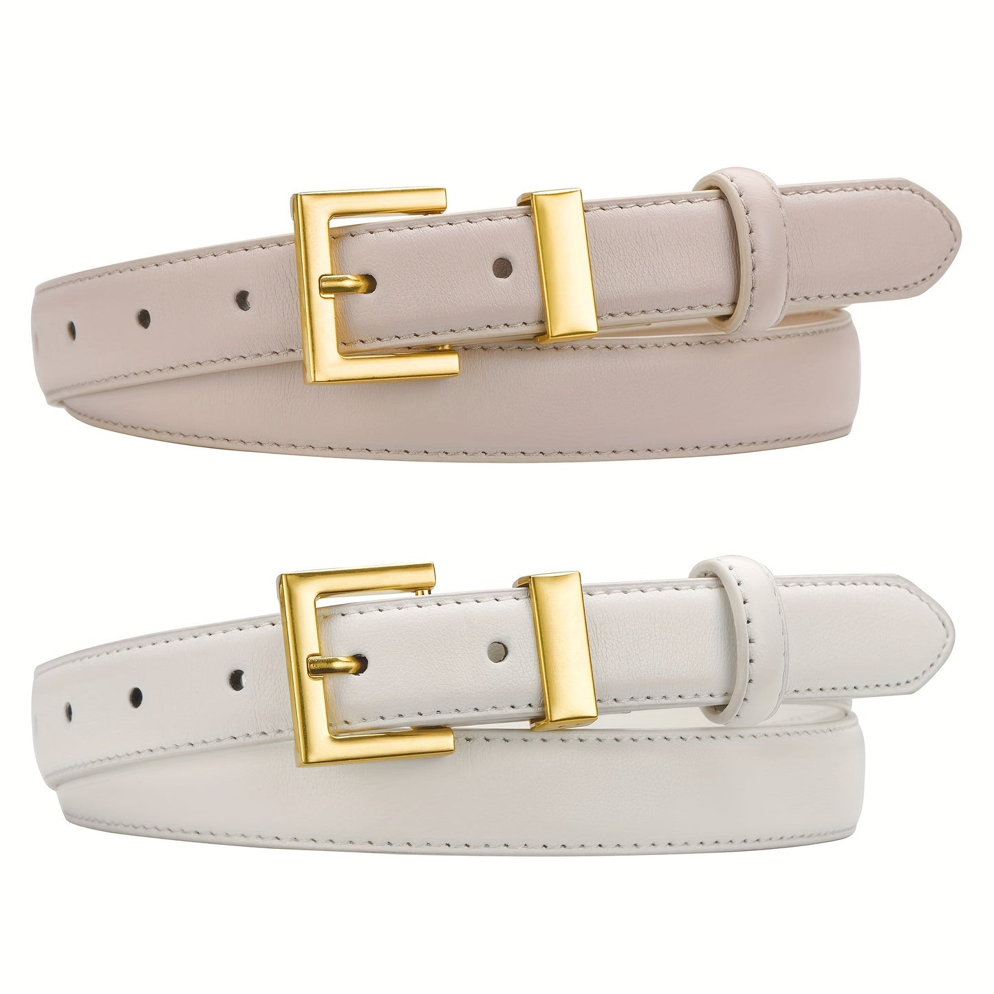Women's Belts Set of 2 Square Gold Buckle Two-Tone Colors for Jeans Dresses Casual Fashion Outfits – Sizes S to 2XL, Brown Black Beige