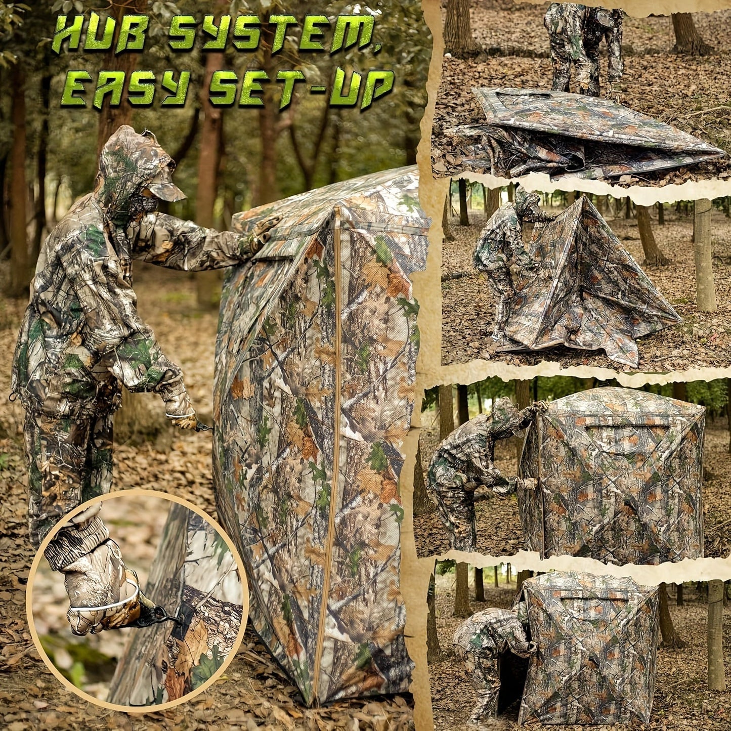 Pop-Up Hunting Blind 2-3 Person – 270° See-Through Design, Camouflage Ground Blind for Deer & Turkey Hunting, Easy Setup with Carrying Case