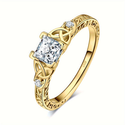 Princess Cut CZ Engagement Ring 925 Sterling Silver Platinum Plated – Cubic Zirconia Bridal Band Women Sizes 4-12, Silver Yellow Rose Gold, Wedding Promise Ring Gift Box