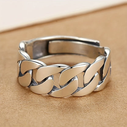 Adjustable Cuban Ring with 925 Silver Twist Chain for Men & Women – Unisex Index Finger Ring, Unique Street Style Fashion Jewelry, Stackable & Everyday Wear
