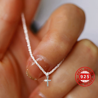 925 Sterling Silver Mini Cross Necklace – Dainty Elegant Cross Pendant Necklace for Women, Hypoallergenic Light Luxury Jewelry, Perfect Gift for Christmas, Baptism, Confirmation & Everyday Faith Wear