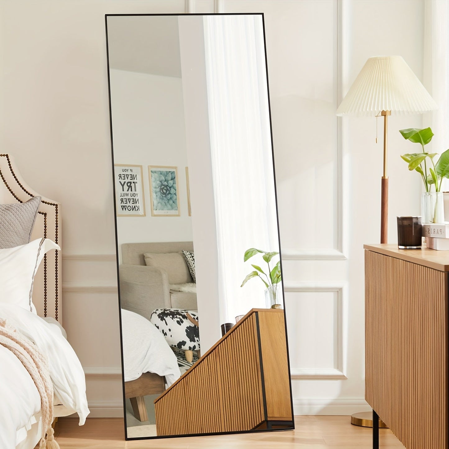 Arched Full Length Mirror with Stand 64x21 / 59x16 Inch, Aluminum Alloy Frame Shatter-Proof Nano Glass Floor Mirror, Standing Full Body Mirror for Bedroom Living Room Cloakroom Wall Decor