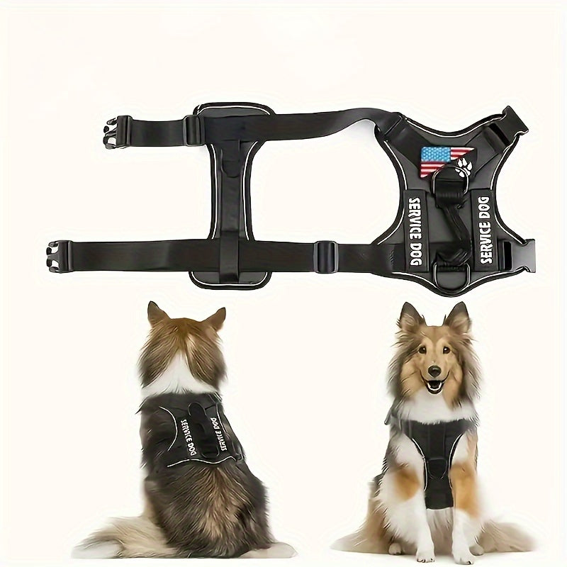 Service Dog Harness Vest with 5 ID Patches – Reflective Adjustable Oxford Vest with Breathable Mesh Lining, Service Dog ID System for Small Medium Large Dogs, Sizes XS-XL, Public & Mobility Aid
