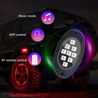 RGB LED Rock Lights Kit for Trucks & Pickup – Sound Activated, APP & Remote Control, Multicolor Underglow Chassis Neon Light, 9 Large Light Beads, 4/6/8/10 Pods Underbody Lighting