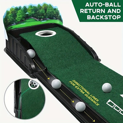 Golf Putting Mat with Automatic Ball Return System – Professional 3/5/7ft Putting Green for Indoor & Outdoor Practice, Green Turf Surface, Ball Collector, Golf Training Aid & Accessories for All Skill Levels