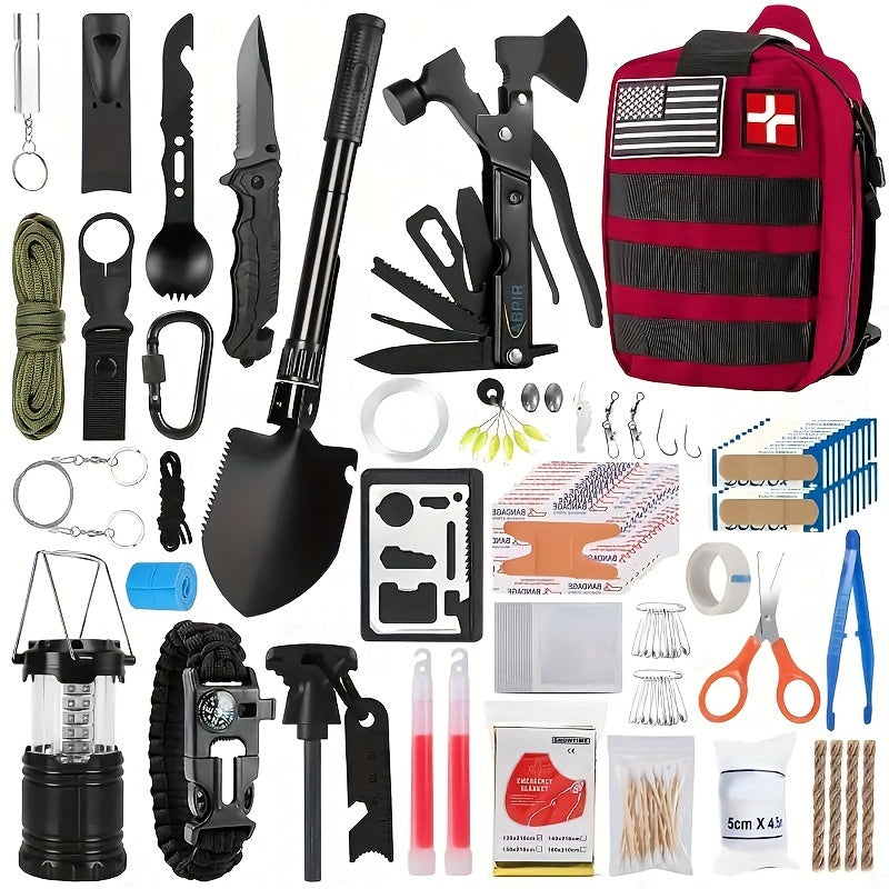 170-Piece Survival Kit & First Aid Emergency Gear Set – Includes Knife, 14-in-1 Axe, Flashlight, Survival Bracelet & Medical Supplies, Canvas Bag, Perfect Camping Hiking Outdoor Gift for Men & Women
