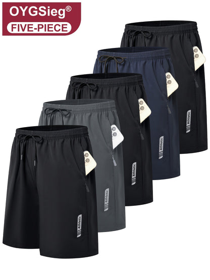 5-Pack Men's Sports Gym Workout Shorts Quick Drying Lightweight Basketball Running Shorts Stretch Waistband Side Zip Pocket Woven Fabric Athletic Shorts for Men