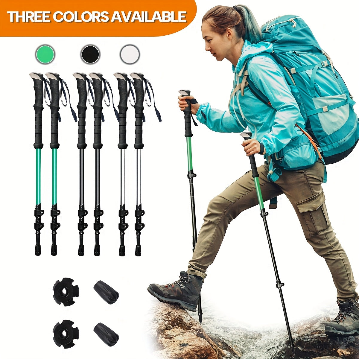 Trekking Poles 2 Pack Aluminum Alloy Lightweight Collapsible Telescopic Hiking Sticks Quick Lock for Men Women – Hiking Camping Backpacking Trail Walking Black Silver Green