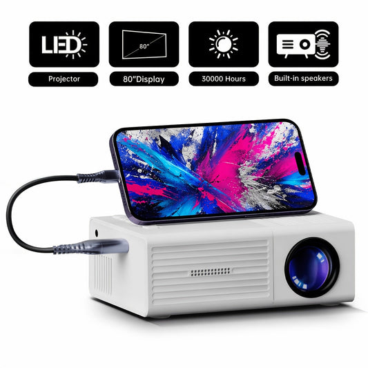 Mini Portable Projector 1080P Native Resolution Supports 4K – Home Theater Movie Projector with USB Connection & Remote Control, Compact Video Projector for Office Outdoor Camping Backyard Movies