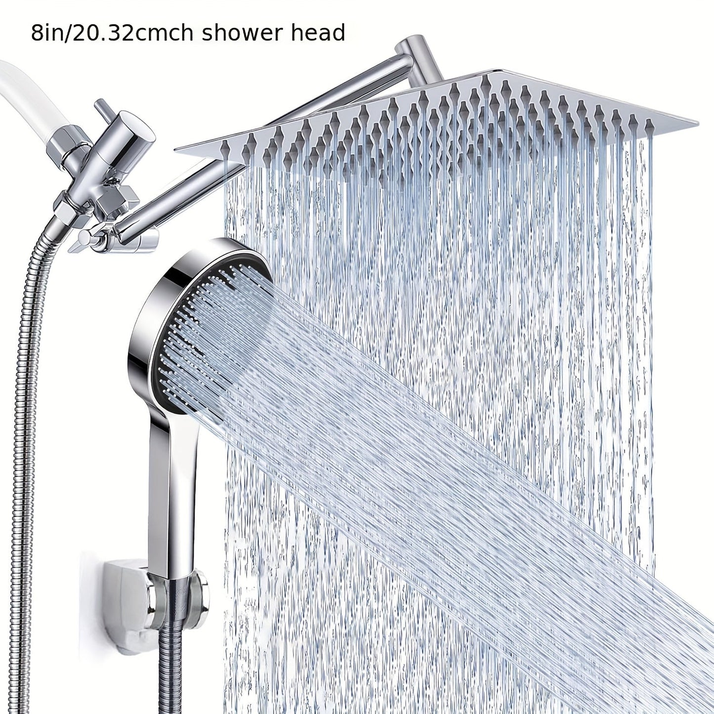 High Pressure Rainfall Handheld Shower Head Combo 11-Inch Extension Arm 9 Settings Anti-Leak Height Adjustable Chrome Matte Black