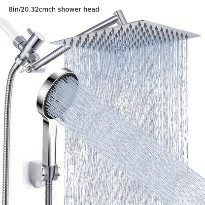 High Pressure Rainfall Handheld Shower Head Combo 11-Inch Extension Arm 9 Settings Anti-Leak Height Adjustable Chrome Matte Black