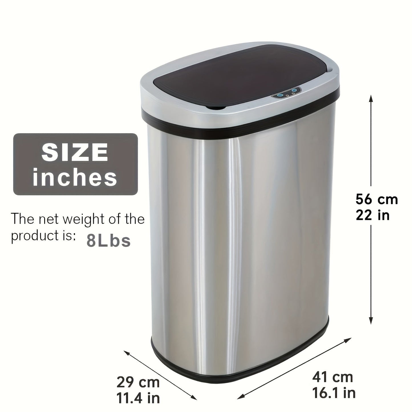 13 Gallon Touchless Trash Can 50L Automatic Motion Sensor Lid | Stainless Steel & Plastic Kitchen Waste Bin | Soft Close Hands-Free Garbage Can | Kitchen Office Bedroom | Black White Red Pink