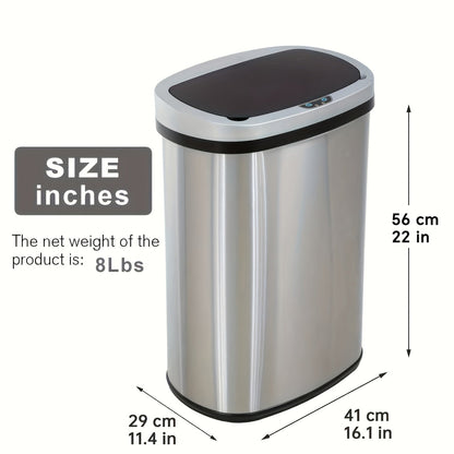 13 Gallon Touchless Trash Can 50L Automatic Motion Sensor Lid | Stainless Steel & Plastic Kitchen Waste Bin | Soft Close Hands-Free Garbage Can | Kitchen Office Bedroom | Black White Red Pink