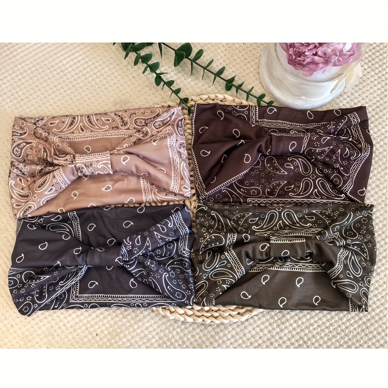 8pcs Wide African Turban Headbands for Women – Boho Paisley Anti-Slip Elastic Headwraps for Sports, Yoga, Running & Daily Wear, Moisture-Wicking Hair Accessories Set