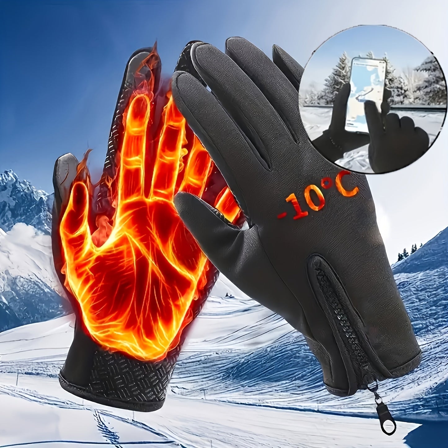 Winter Thermal Gloves Fleece Lined Windproof Touchscreen Zipper Closure Soft Warm Outdoor Gloves for Men Women Black Cold Weather Driving Running Cycling Hiking Daily Wear