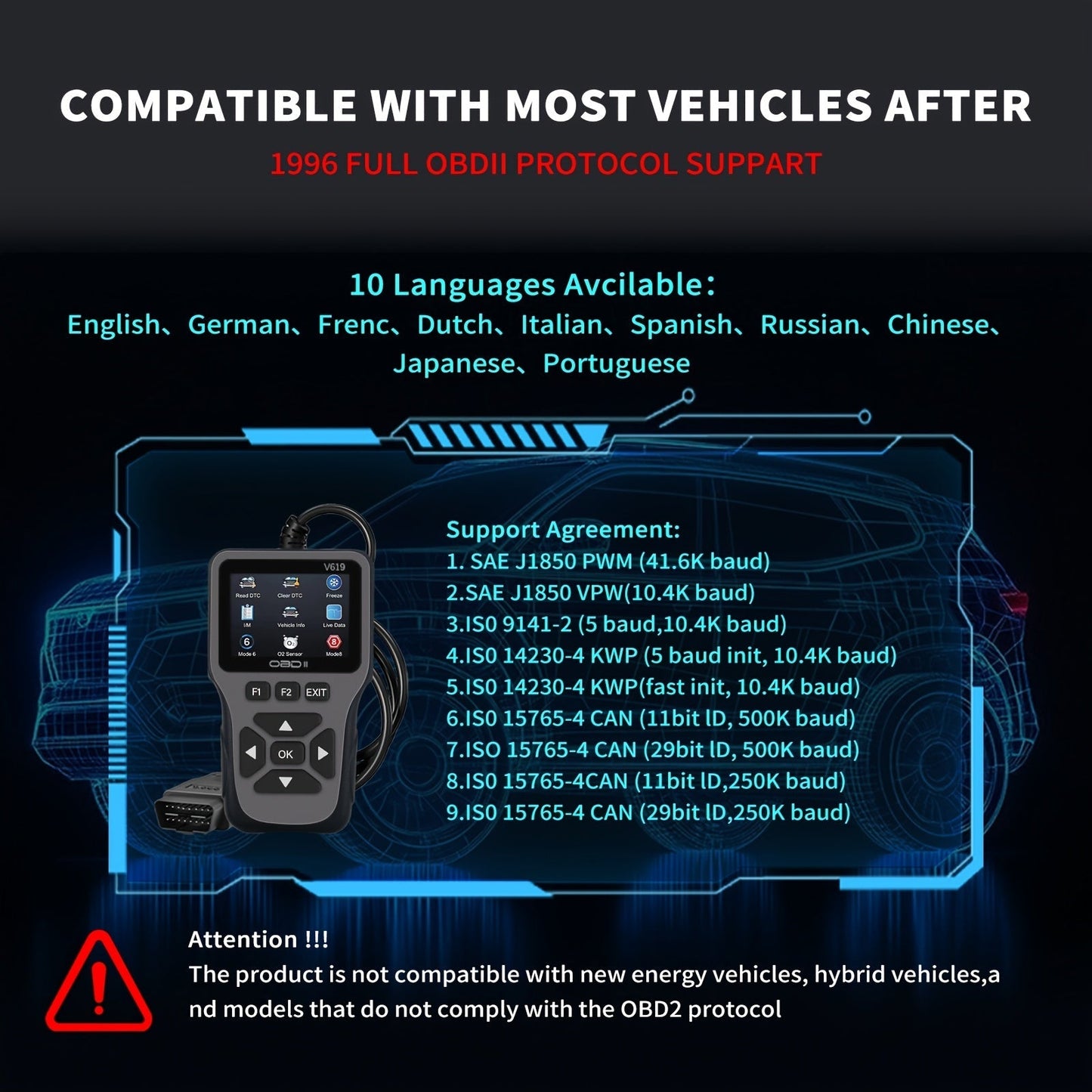 Professional OBD2 Scanner with 35,901 DTC Library – Check Engine Code Reader, Mode 6 & Mode 8, I/M Readiness, Live Data, O2 Sensor Test, VIN Retrieval, 10 Languages, Compatible with All OBDII Cars Since 1996