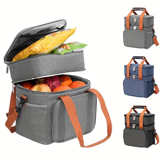 Insulated Lunch Bag Expandable Double-Layer Leakproof Cooler Tote with Adjustable Shoulder Strap, Durable Lunch Box for Work Office Picnic & Beach, Lightweight Thermal Bag for Men and Women
