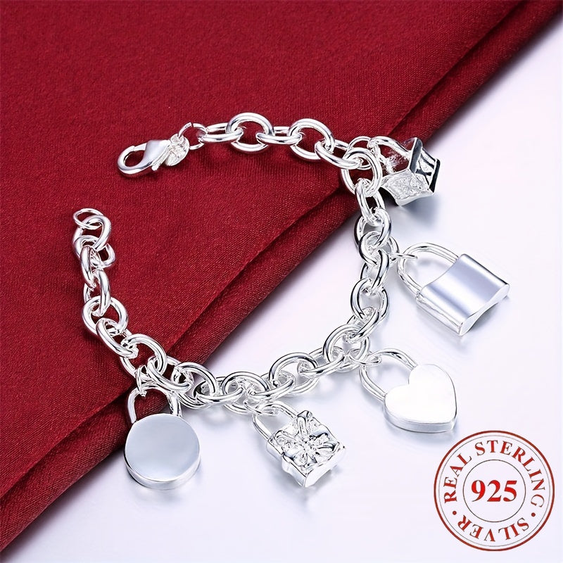 925 Sterling Silver Korean Style Pendant Bracelet for Women – Trendy Chain Link Design, Hypoallergenic, 20cm / 7.87in, Stylish Daily Wear & Festival Gift for Any Occasion