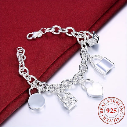 925 Sterling Silver Korean Style Pendant Bracelet for Women – Trendy Chain Link Design, Hypoallergenic, 20cm / 7.87in, Stylish Daily Wear & Festival Gift for Any Occasion