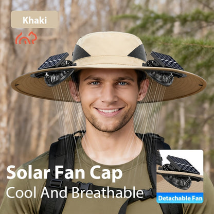 Solar Fan Sun Hat with USB Charging & Dual Fans, Adjustable Strap Breathable Cooling Hat for Outdoor Camping, Fishing, Hiking & Sports - High Air Volume Long Battery Life - Black, Dark Gray, Khaki, Camo