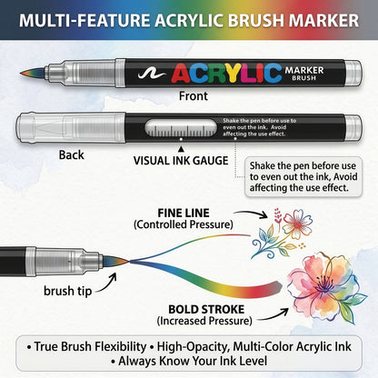 Acrylic Paint Markers Brush Tip Waterproof Quick-Drying Paint Pens for Rock Painting Wood Canvas Glass Ceramic Metal 12 to 168 Colors Art Craft Supplies Gift