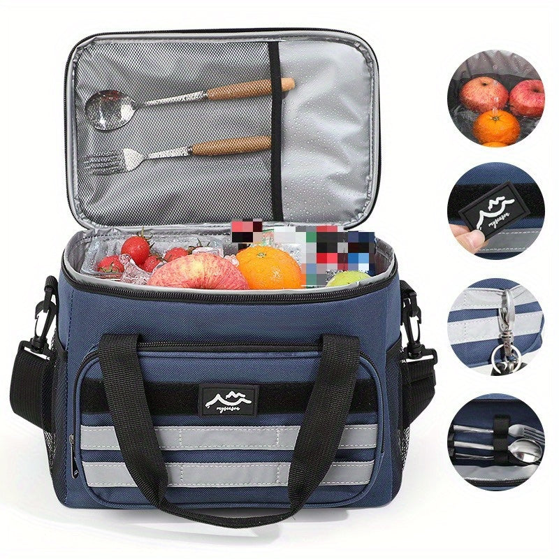Large Capacity Insulated Cooler Bag Leakproof Portable Food Storage for Picnic Camping Beach Lunch, Durable Handle Soft Sided Cooler Tote with Thick Insulation - Black Navy Grey Khaki