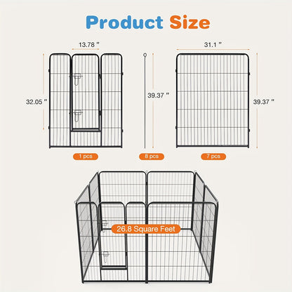 Portable Dog Playpen 8/16 Panels Heavy Duty Pet Exercise Pen for Large Medium Small Dogs Indoor Outdoor Use RV Camping Garden Yard Puppy Rabbit Animal Pen