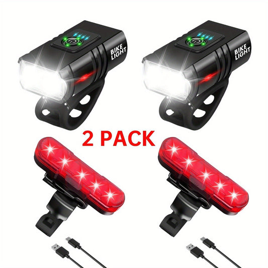 LED Bike Light Set USB-C Rechargeable 1500 Lumen – Front & Rear Bicycle Lights, 6+4 Modes, Waterproof, Power Display, Fast Charging, Safe Night Cycling Light for Road Mountain Bike