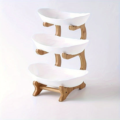 2-3 Tier Fruit Bowl Stand Kitchen Counter Organizer | Tiered Fruit Basket Bread Tray Candy Display | Space-Saving Countertop Storage | Easy Assembly | White Green | Birthday Housewarming Gift