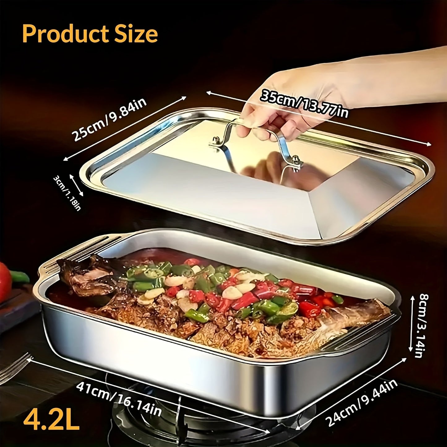 Stainless Steel Baking Pans with Lids Set – Extra Large Non-Stick Heavy Duty Rectangular Oven Trays for Roasting Bread Desserts Seafood BBQ Buffet Serving, 2 4 6 8 Pack Options