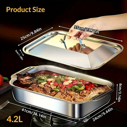 Stainless Steel Baking Pans with Lids Set – Extra Large Non-Stick Heavy Duty Rectangular Oven Trays for Roasting Bread Desserts Seafood BBQ Buffet Serving, 2 4 6 8 Pack Options