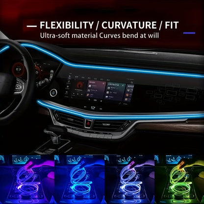 Car Interior LED Ambient Light Kit 7-Color RGB App Control with Music Sync Rhythm 3M Strip for Doors Console Dashboard – Wireless Car Atmosphere Lighting Underglow Accent Lights