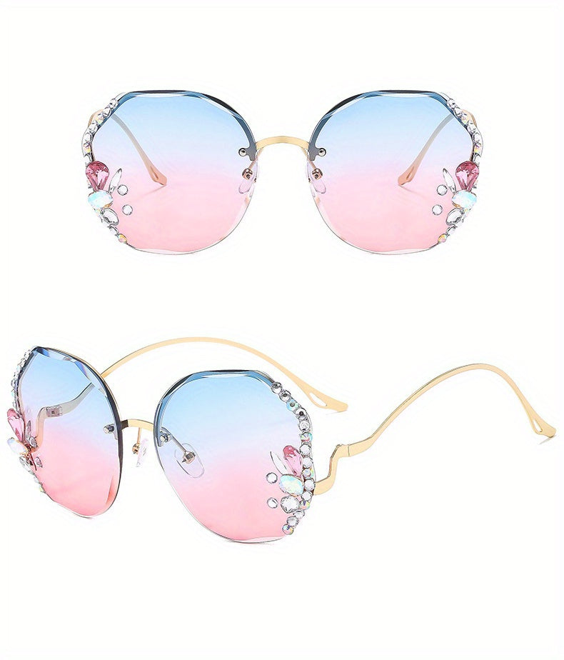 Women's Diamond-Accented Fashion Sunglasses with Case – Gradient UV Protection Lenses, 7 Colors – Stylish Eyewear for Daily Wear, Parties & Summer