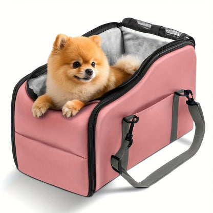 Pet Car Booster Seat with Safety Harness – Center Console Dog Car Carrier Nest for Small Dogs & Cats, Portable Travel Pet Bed, Easy-Clean Sturdy Construction, Multiple Colors