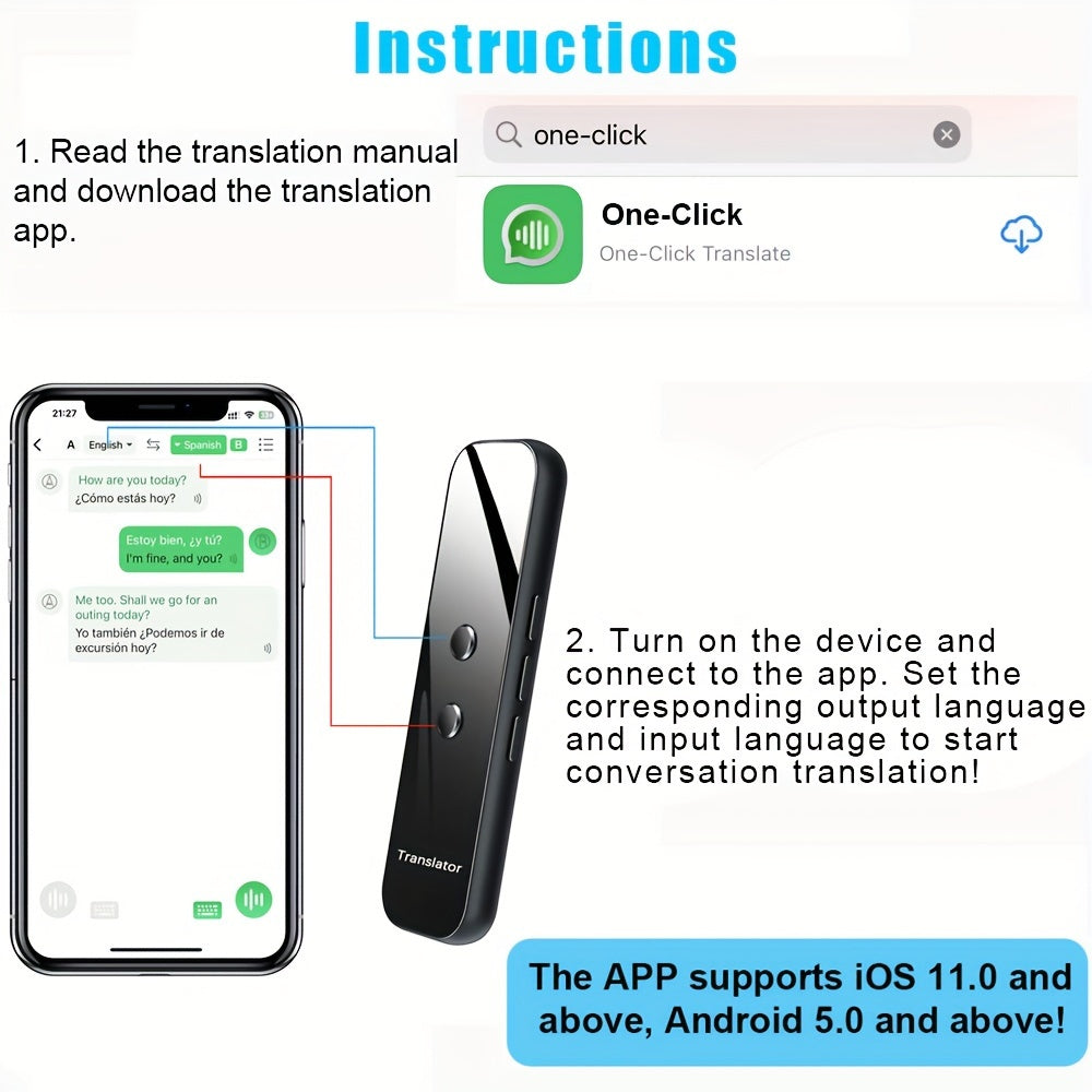 Portable Language Translator Device Two-Way Instant Voice Translation 137 Languages APP Connected High Accuracy Translator for Travel Business Learning with Headphones