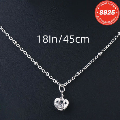 S925 Sterling Silver Crown Necklace for Women 18 Inch – 5A Cubic Zirconia Pendant, Hypoallergenic CZ Choker, Elegant Gift for Wife Girlfriend Mom Daughter Birthday Anniversary Christmas